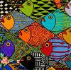 Deco Fishes Giclee 14" X  11